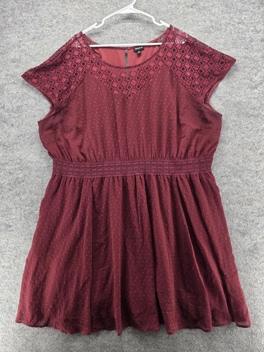 Torrid Dress Womens 3X Burgundy Lace Yoke Swiss Dot Skater Fit & Flare